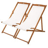 Juego de 2 sillas de playa de madera de eucalipto maciza con lona de poliéster blanca de 3 niveles de altura portátil