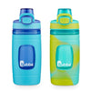 bubba Flo - Botella de agua para niños con funda de silicona, 16 onzas, paquete de 2, verde azulado isla y azul piscina