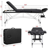 Mesas de masaje, cama de pestañas portátil para extensiones de pestañas, mesa de tatuaje, altura ajustable, cama de spa ligera con bolsa no tejida, color negro