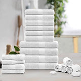 Juego de toallas de 18 piezas, 100% algodón, altamente absorbentes, ultra suaves de alta calidad para spa y hotel, color blanco (4 toallas de baño, 6 toallas de mano, 8 toallitas para la cara).
