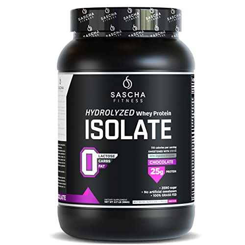 Sascha Fitness Isolate Bote de Proteína, 100% proteína GRASS-FED, Sabor Chocolate, 907 gr