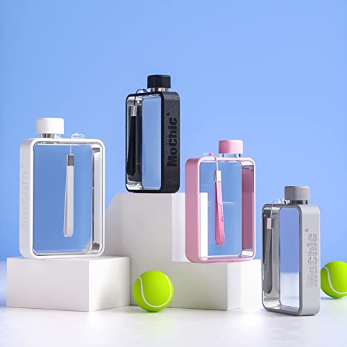MoChic - Botella de agua plana para viajes, portátil, sin BPA, A5, botella de agua para deportes, camping, gimnasio, fitness, al aire libre, 368 g, cabe en cualquier bolsa (blanco)