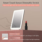 FUNTOUCH Espejo de maquillaje de viaje recargable con 72 luces LED, espejo de belleza portátil iluminado, iluminación de 3 colores, visualización táctil regulable, espejo cosmético plegable LED de mesa con luces