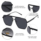SOJOS anteojos de sol polarizadas cuadradas retro de gran tamaño para mujeres y hombres, persianas clásico UV400 clásicas grandes anteojos de sol de metal SJ1161, Negro brillante, 60-14-145