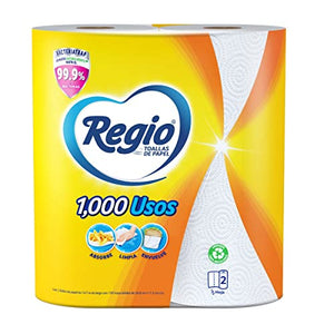 Toalla De Papel Regio 1000 Usos 2 Rollos De 130 Hojas Dobles, color, 130 count, pack of/paquete de