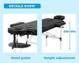 Mesa de Masaje portátil de 3 Camas Plegables de 188 cm de Altura Ajustable de Aluminio para salón de salón, Caja de Transporte, Mesa de Tatuaje, Cama Facial con Capacidad para hasta 400 Libras