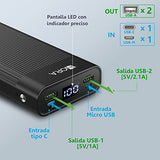 1 Hora Power Bank 20000mAh, Banco de Energía con 2 Puertos de USB, Batería Portátil con Pantalla LED Pila Portatil Cargador Bateríail Compatible para IP Samsung Xiaomi, con un 20CM Cable Micro USB