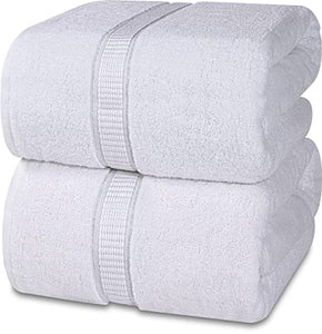 Toalla de baño Jumbo de lujo (35 x 70 pulgadas, blanco) – 600 g/m² 100% algodón hilado en anillo, altamente absorbente y de secado rápido extra grande – Toalla de baño súper suave de calidad de hotel (paquete de 2)