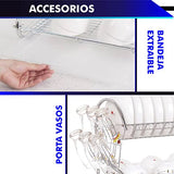 Escurridor de trastes 2 Niveles 18" (45 cm) con Porta Vasos, Porta Cubiertos y charola Inferior de plástico. Diseño Elegante Cromado.