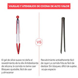 Pinzas de Cocina, MTQ 3 PIEZAS Pinzas de Acero Inoxidable con Seguro, Kit de Pinzas de Silicona de 7", 9" y 12", con Puntas de Silicona Antiadherentes, Alta Resistencia al Calor a 480 ° F, (Rojo)