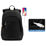 Mochila de viaje para laptop para mujer, mochila antirrobo de 15.6 pulgadas con agujero de carga USB, resistente al agua, mochila escolar universitaria, mochila de computadora negra de gran capacidad para el trabajo, color negro