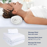 Juego de sábanas de Franela de 3 Piezas, Color Blanco, para mesas de Masaje, Incluye sábana encimera de Masaje, sábana Bajera Ajustable de Masaje y Funda de Descanso Facial Ajustable