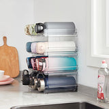 ▶ Organizador apilable de botellas de agua para clóset, congelador, despensa, soporte para vasos de plástico, estantes de vino para almacenamiento de mesa de cocina, clóset, oficina, paquete de 4, cada estante tiene capacidad para 3 recipientes