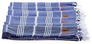 Juego de 6 toallas de baño y playa turcas LYCIA de algodón 100% natural, estilo vintage, para playa, spa, piscina, gimnasio, yate, picnic, gimnasio, baño, manta (azul marino)