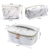 Cosmetiquera para Maquillaje 3Pcs Portátil Bolsa de Maquillaje Impermeable PU Multifuncional para Mujer Cosméticos Organizador Estuche Maquillaje (Mármol blanco)