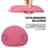 Redlemon Plato para Bebé Antiderrapante y Adherible, de Silicón con Divisiones para Alimentos, con Ventosas de Succión, Fácil de Limpiar, Libre de BPA, Incluye Cubiertos Sensibles al Calor. Rosa