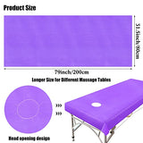 30 piezas de sábanas de mesa de masaje desechables, fundas de cama de spa, fundas de mesa de masaje no tejidas, sábanas planas y bajeras para mesa de masaje, impermeables, 31 x 79 pulgadas, funda de cama grande de pestañas (morado)