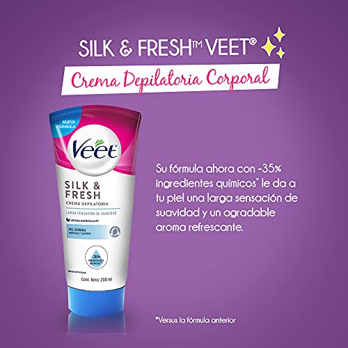 Veet Crema depilatoria corporal Silk & Fresh para Piel Sensible envase de 200 ml