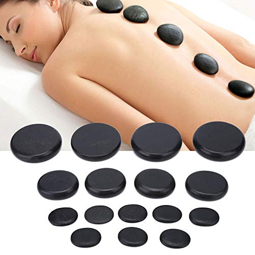 Juego de piedras naturales para masajes esenciales grandes Hot Stones Spa Professional Kit esencial para relajar, curar y aliviar el dolor Piedra lisa negra 16pcs/caja
