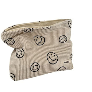 Bolsas de cosméticos para mujer, bolsa de cosméticos de pana estética, bolsos de mano para mujer, monederos, puntos sonrientes, organizador de maquillaje, bolsa de maquillaje para niñas, Beige, Bolsas de cosméticos para mujer, bolsa de maquillaje de gran