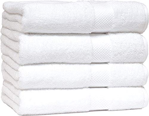 Juego de toallas de baño de 4 piezas, 100% algodón, ultra suave, de secado rápido, altamente absorbente, de alta calidad, color blanco (71.1 x 137.1 cm).