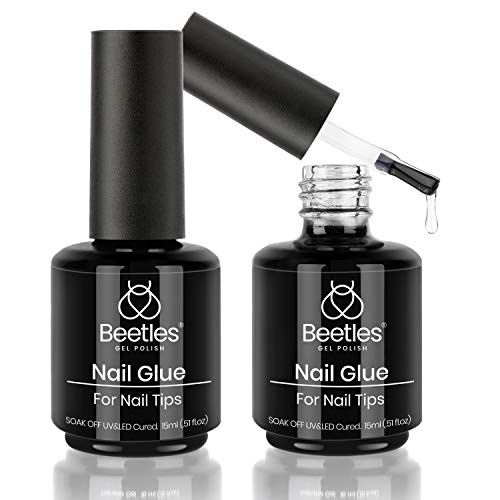 beetles Gel Polish 2 in 1 Nail Glue and Base Gel Kit for Acrylic Nails, 2PCS 15ML Super Strong Brush On Nail Glue Gel for False Nails and Gel Nail Polish, UV/LED Lamp Required
