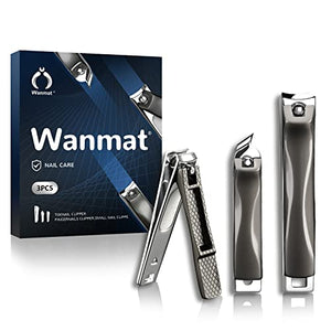 Wanmat Juego de cortaúñas, cortaúñas de acero inoxidable extra afilado para uñas y uñas de los pies, cortaúñas profesional para uñas gruesas o encarnadas, 3 cortadores de uñas para mujeres y hombres(negro)