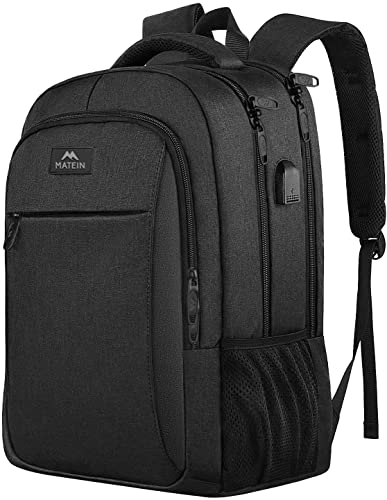 Mochila de viajes de negocios, mochila portátil Matein con puerto de carga Usb para hombres mujeres niños niñas, antirobo resistente al agua mochila de la escuela universitaria de la computadora bolso de libros de 15.6 pulgadas portátil portátil, negro