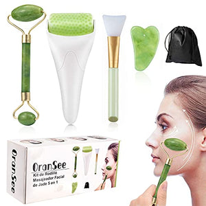 Rodillo Masajeador Facial de jade, facial Gua Sha, Ice Roller for Face y Eye, cepillo de mascarilla de silicona, Cuidado de la Piel del Cuello del Ojo del Facial, para cuerpo cabeza cuello Naturaleza Belleza dispositivo OranSee