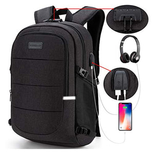Mochila antirrobo, Mochila Impermeable,DOXUNGOO Mochila para portátil Hombre Mujer Mochila Aire Libre paracon bloqueo y con USB Puerto y puerto audífonos para Laptop hasta 15.6 pulgadas (negro)