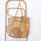 Bolso de playa de malla para mujer, Bronceado, L