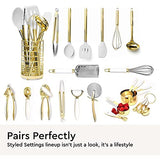 Juego de utensilios de cocina de silicona blanca y dorada con soporte, juego de 7 utensilios de cocina dorados que incluye batidor dorado, espátula dorada, utensilios de cocina blancos y soporte de utensilios dorados, accesorios de cocina dorados