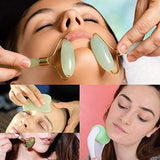 Kit de Rodillo Masajeador Facial de jade 4 en 1, rodillo de hielo para masaje facial y ojos,facial Gua Sha,cepillo de mascarilla de silicona, Facial Masaje Piedra Para Cuello Cara Ojos Cabeza CuerpoPiel Que Aprieta, Antienvejecimiento, Circulación Sanguín