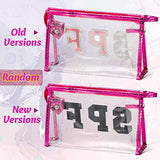 ▶ Neceser de cosméticos con letras universitarias, estético, impermeable, portátil, bolsa de cosméticos de PVC transparente con cierre, bolsa de mano de uso diario, bolsa de maquillaje de viaje para mujeres y niñas (rojo rosa)