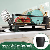 ▶ Escurridor de Trastes con Juego de Drenaje, Escurridor de Platos de Acero Inoxidable para Encimera de Cocina, con Soporte para Utensilios y Alfombrilla de Secadora Adicional, Negro