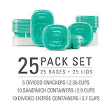 Rubbermaid 50 recipientes de almacenamiento de alimentos con tapas para almuerzo, preparación de comidas y sobras, aptos para lavaplatos, verde azulado Splash