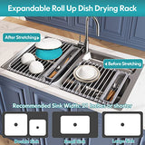 Escurridor de Trastes Enrollable, Extensible de Acero Inoxidable 304 Portátil sobre el Fregadero, Escurridor Portatil para Mostrador de Fregadero de Cocina con Caja de Cubiertos (33-60 × 32.5 CM)