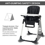 Silla alta Infans para bebés y niños pequeños, silla plegable con respaldo ajustable múltiple, reposapiés y altura del asiento, bandeja extraíble, cojín de piel sintética desmontable, ruedas traseras integradas, Negro, 54 x 75x 105 (L x W x H)