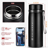 ▶ Termo de Acero Inoxidable, Doble Pared y Tapa Hermética Antigoteo, con Asa para Transportar (900ml, Negro)