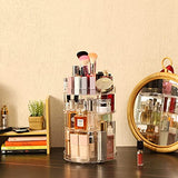 ▶  Organizador de maquillaje acrílico giratorio de 360 grados para baño, 4 niveles ajustables giratorios, cajas de almacenamiento de cosméticos y soporte de maquillaje, transparente