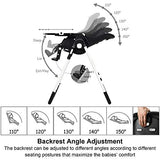 Silla alta Infans para bebés y niños pequeños, silla plegable con respaldo ajustable múltiple, reposapiés y altura del asiento, bandeja extraíble, cojín de piel sintética desmontable, ruedas traseras integradas, Negro, 54 x 75x 105 (L x W x H)