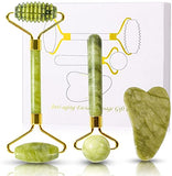 ▶ Masajeador de Jade | Rodillo de Jade Masajeador Facial para Masaje Facial Antienvejecimiento | Rodillo Facial de Piedra de Jade y Gua Sha Set | Perfecto para Belleza de Cuello y Cara | Cuidado de la Piel | Incluye Tablero Gua Sha y Rodillo Estriado