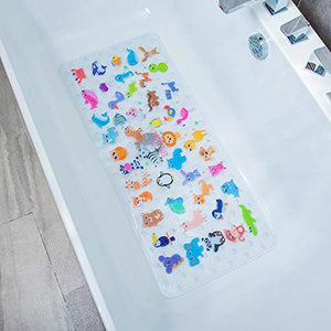 BEEHOMEE Alfombrillas de baño para niños – Tapete grande antideslizante de dibujos animados para tina de baño para bebés y niños pequeños, tapetes de ducha antideslizantes para piso de 35 x 16 pulgadas, lavable a máquina, tamaño XL (zoológico)