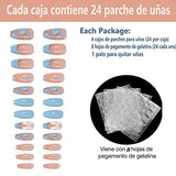 Paquete de 4 uñas postizas mate, 96 hojas de parches para uñas, contiene 8 hojas de pegamento de gelatina para salón de uñas, decoración de uñas florales para mujeres y niñas (Sección larga - 4pk)