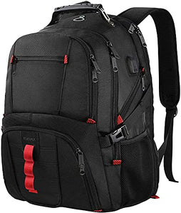 YOREPEK - Mochila grande para hombre, duradera, resistente al agua, con puerto de carga USB para la universidad y la escuela, se adapta a computadoras de 17 pulgadas, color negro