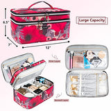 Bolsa de maquillaje grande, organizador de bolsas de maquillaje de viaje, bolsa de maquillaje de doble capa, bolsa de aseo para brochas de maquillaje, botellas de tamaño completo, paletas de esponja, organizador de cosméticos, Rojo (Large-Red), Large