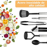 Juego de utensilios de cocina, 24pcs Utensilios de cocina de nailon y acero inoxidable, Antiadherentes y resistentes al calor, Juego de cocina con espátula, Accesorios útiles para ollas y sartenes y utensilios de cocina
