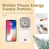 Mini ventilador portátil con pilas 5 en 1 como banco de energía, soporte para teléfono, ventilador de mano, ventilador de escritorio, ventiladores de mano personales recargables por USB, batería de 3000 mAh, 3 velocidades ajustables, cordón para el cuello