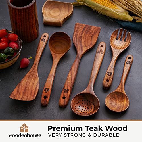 Utensilios de madera para cocinar, utensilios de cocina de madera, juego de  cucharas de madera de teca para cocinar, espátulas antiadherentes para