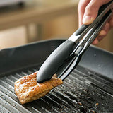 Pinzas de cocina, juego de 3-7, 9, 12 pulgadas, pinzas de cocina de acero inoxidable con puntas de silicona para barbacoa, cocina, ensalada, barbacoa, freír (Black)
